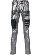 Philipp Plein Metallic Moto Jeans