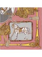 Gucci Silk Scarf With Horses And Tassels - Pink
