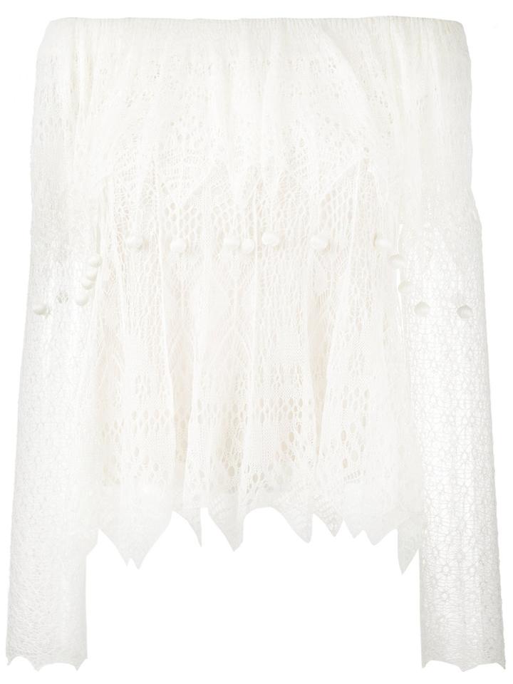 Alexander Mcqueen - Off-shoulder Lace Top - Women - Silk/viscose - L, Women's, Nude/neutrals, Silk/viscose