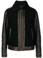 Prada Fur Panel Leather Jacket - Brown