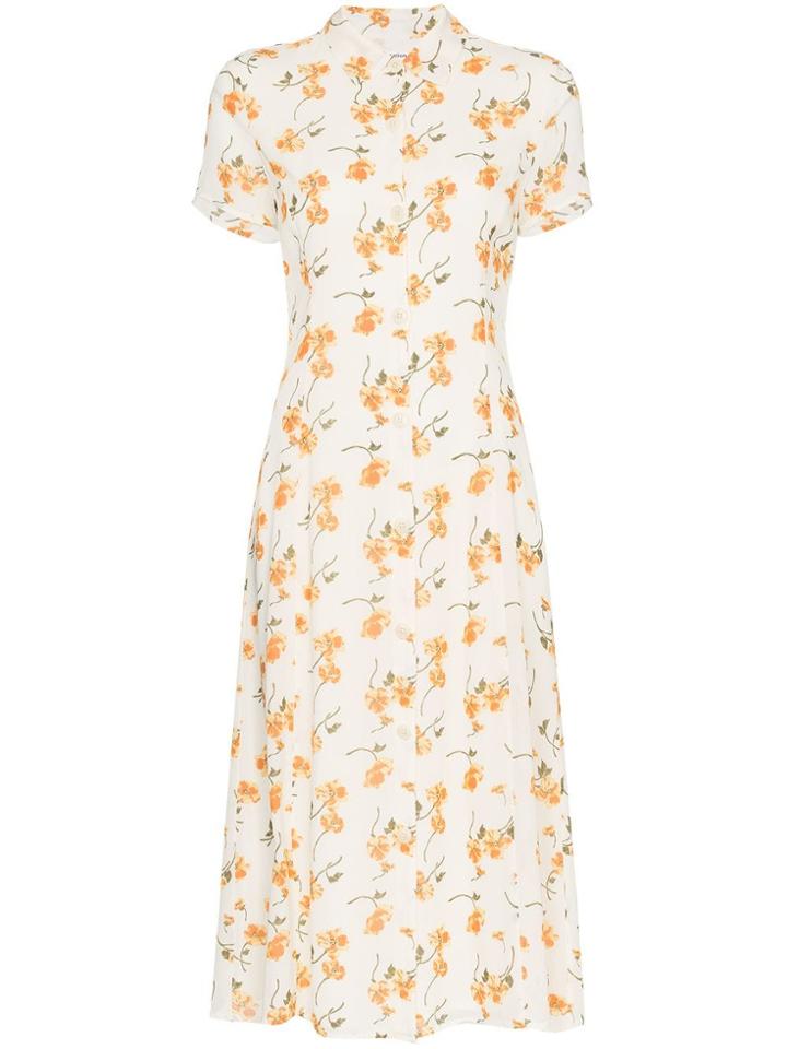 Reformation Sheila Floral Print Midi Dress - White