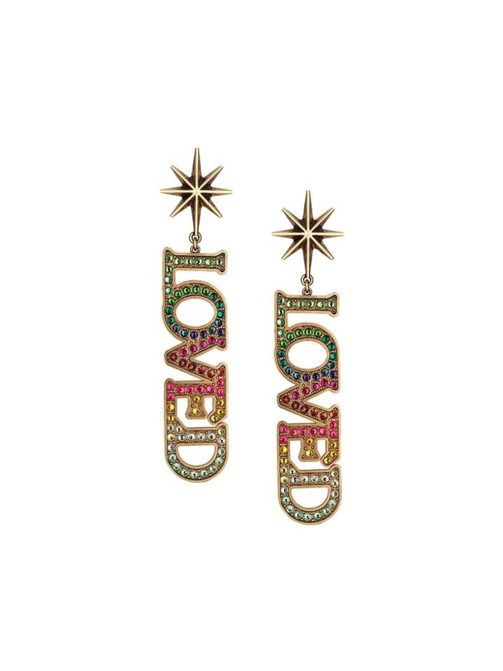 Gucci Loved Pendant Earrings With Crystals - Gold