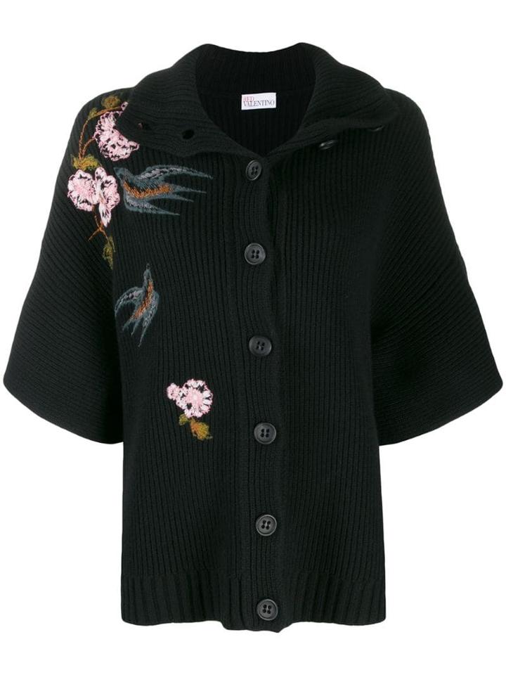 Red Valentino 'red Valentino' Embroidered Scene Cardigan - Black