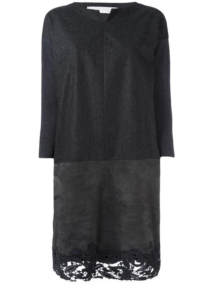 Fabiana Filippi Lace Bottom Dress, Women's, Size: 44, Grey, Silk/suede/cashmere/merino