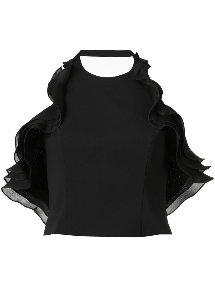 Badgley Mischka Ruffled Sleeveless Cropped Blouse, Women's, Size: 10, Black, Polyester/spandex/elastane/silk