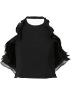 Badgley Mischka Ruffled Sleeveless Cropped Blouse, Women's, Size: 10, Black, Polyester/spandex/elastane/silk