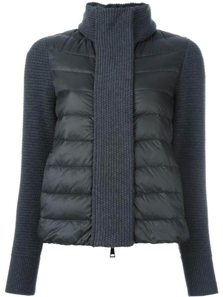 Moncler Padded Knitted Cardigan, Women's, Size: Medium, Grey, Feather Down/polyamide/virgin Wool