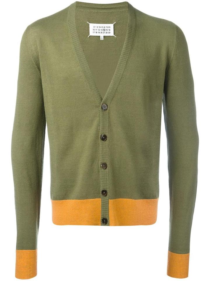 Maison Margiela Elbow Patch Cardigan, Men's, Size: Medium, Green, Linen/flax/wool/calf Leather