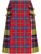 Versace Check Print Wool And Leather Kilt - Multicolour