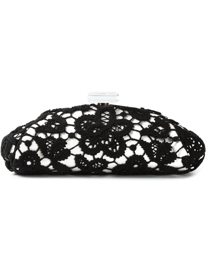 Chanel Vintage Large Floral Lace Clutch, Women's, Black