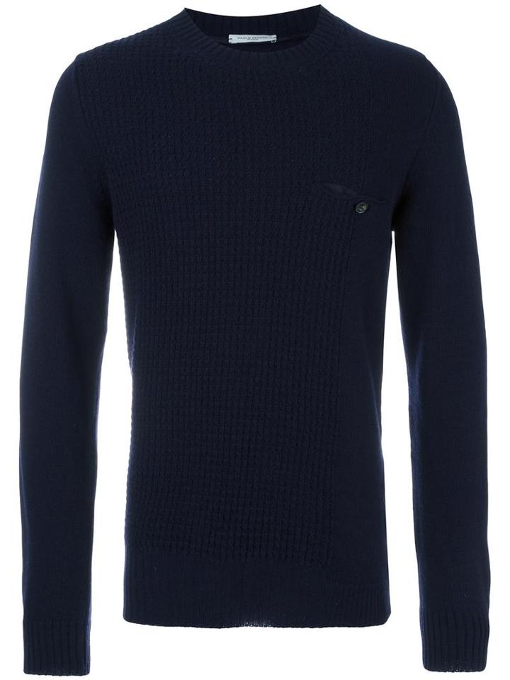 Paolo Pecora Contrast Cable Knit Jumper, Men's, Size: Xl, Blue, Virgin Wool/polyimide