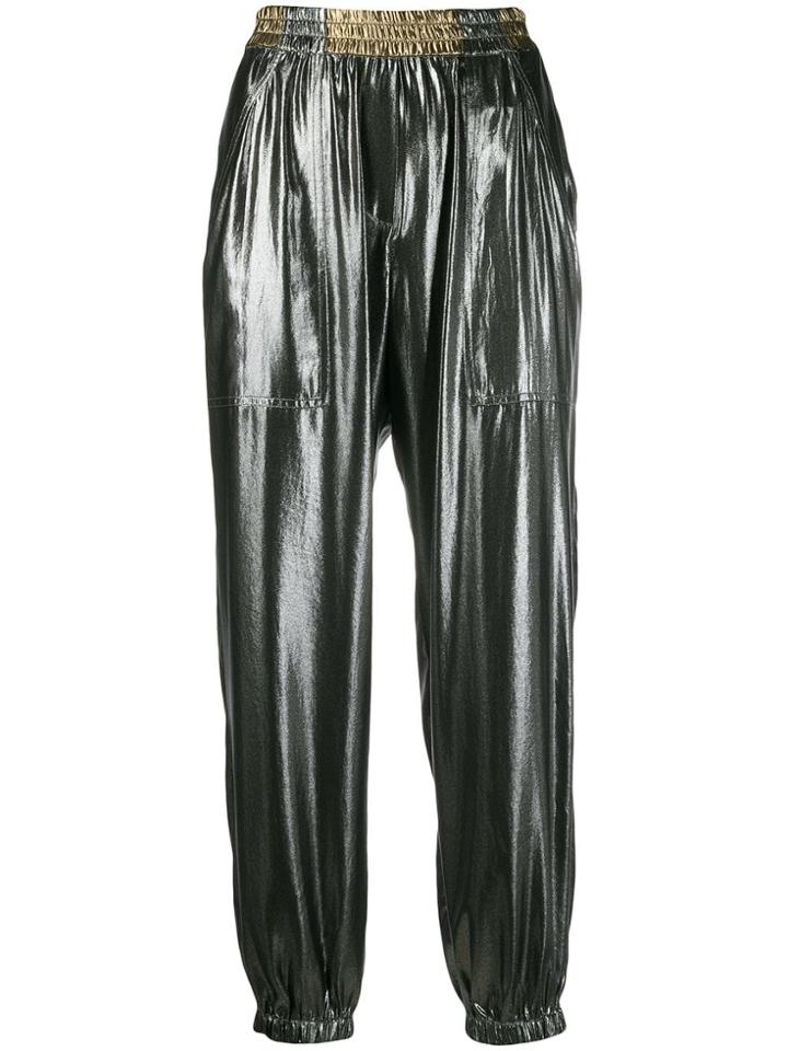 8pm Cropped Metallic Track Pants - Silver