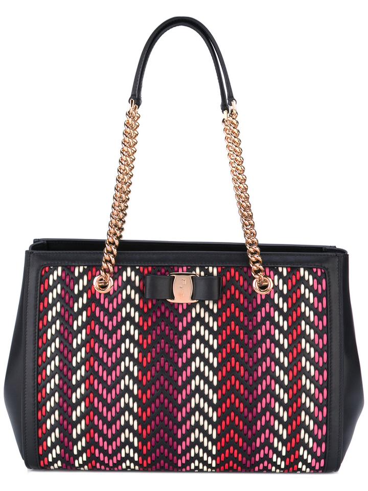 Salvatore Ferragamo - Zigzag Vara Bow Tote Bag - Women - Leather - One Size, Black, Leather