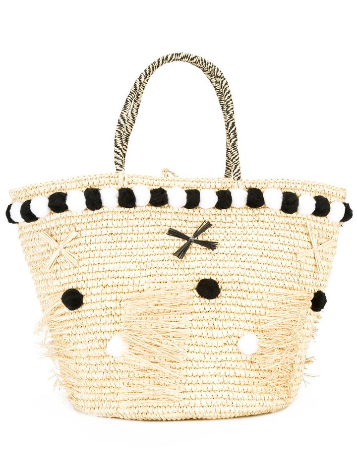 Sensi Studio Pom Pom Straw Tote, Women's, Nude/neutrals, Straw/acrylic