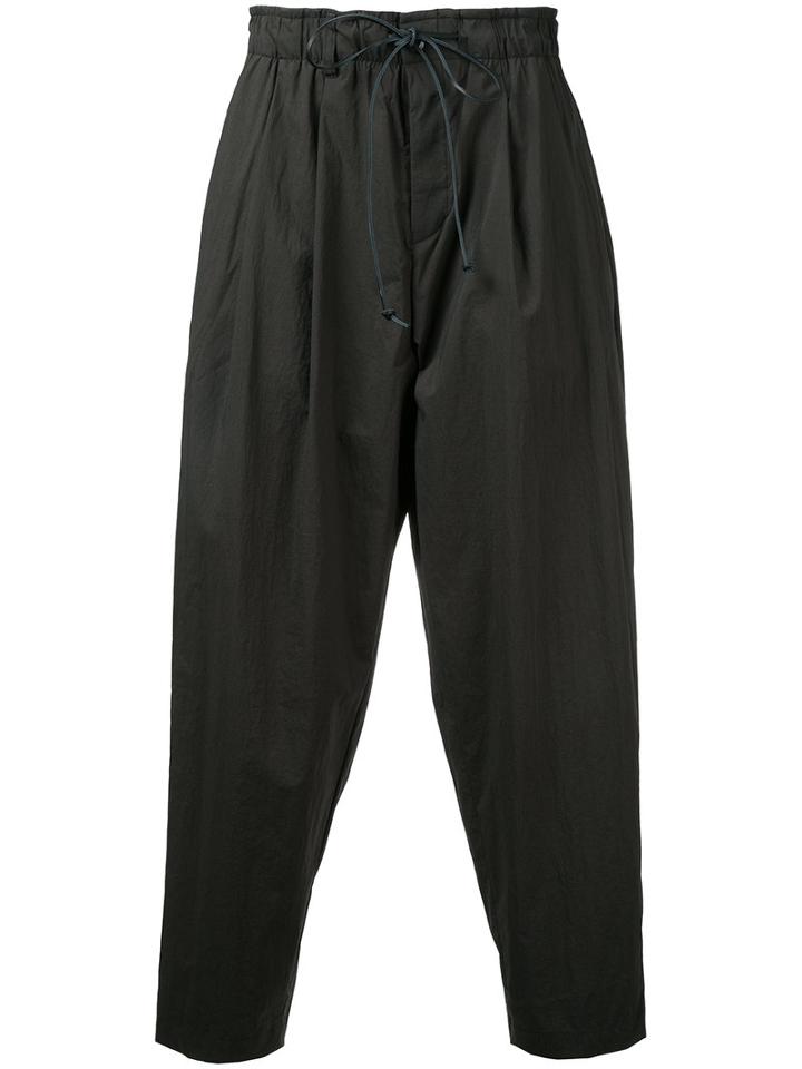 Kazuyuki Kumagai - Drawstring Drop-crotch Cropped Trousers - Men - Nylon/polyurethane - 1, Grey, Nylon/polyurethane