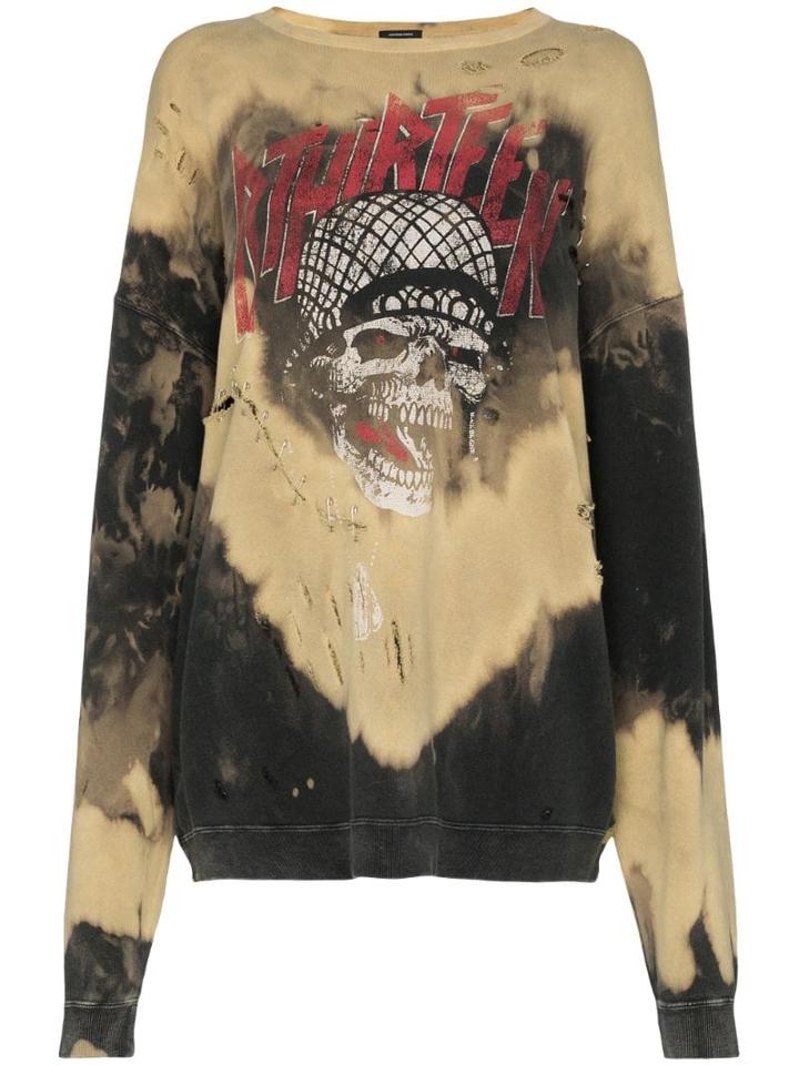 R13 Battle Punk Bleached Sweatshirt - Brown