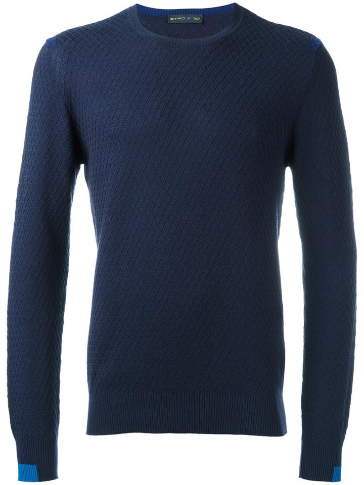 Etro Crew Neck Jumper, Men's, Size: Small, Blue, Cotton/cashmere