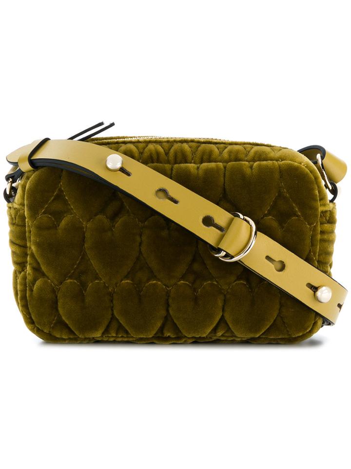 Red Valentino Heart Quilted Velvet Bag - Green