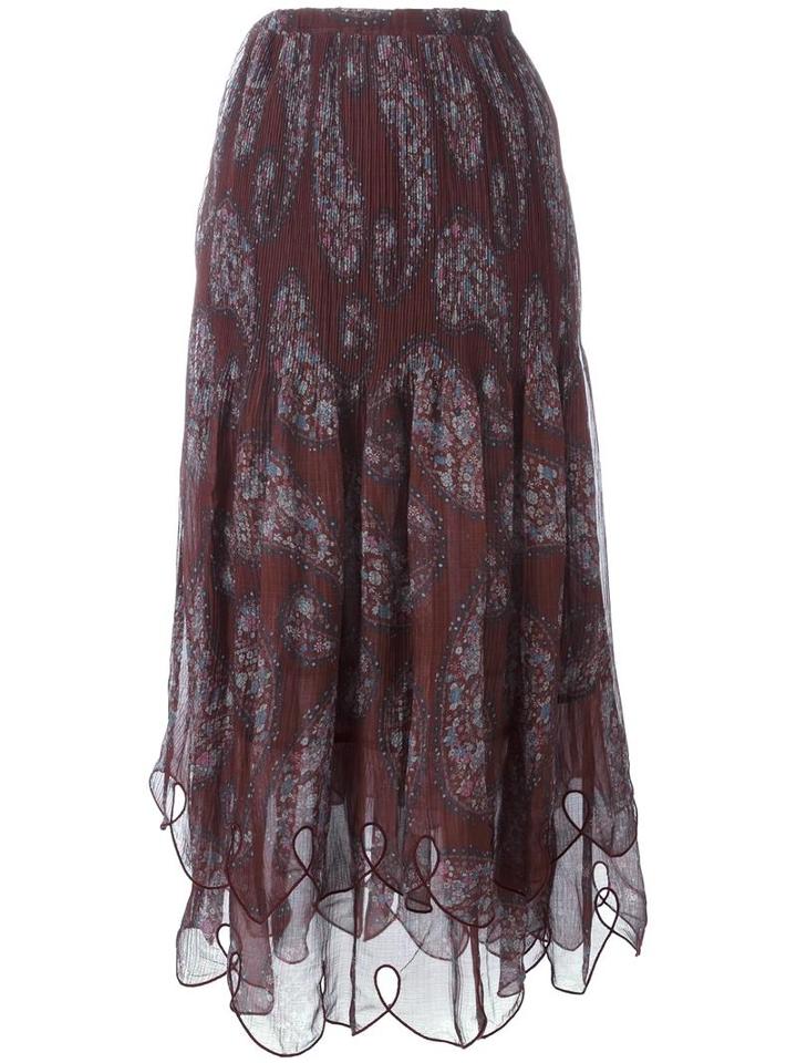 See By Chloé Plissé Pleated Paisley Skirt, Women's, Size: 38, Brown, Cotton/polyester