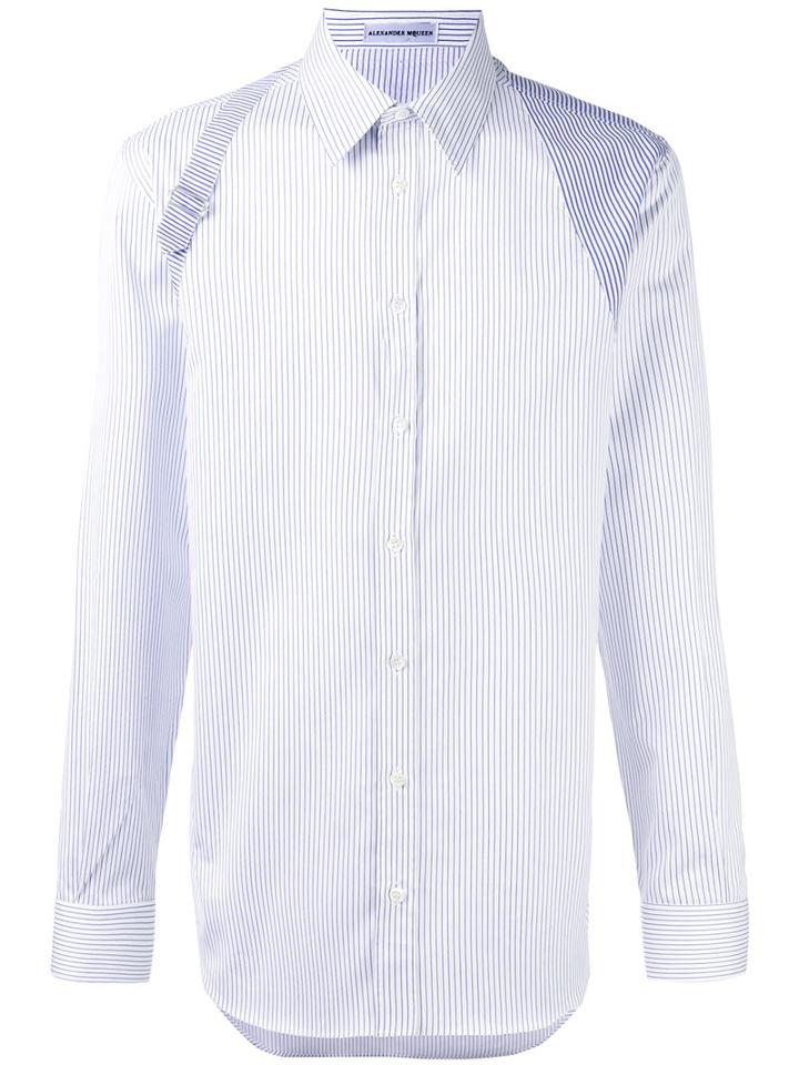 Alexander Mcqueen Harness Striped Shirt, Men's, Size: 16, White, Cotton