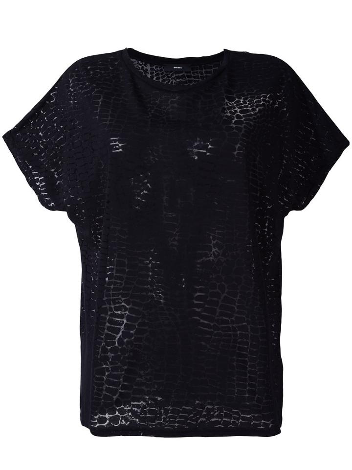 Diesel Sheer Effect T-shirt, Women's, Size: Medium, Black, Rayon/nylon