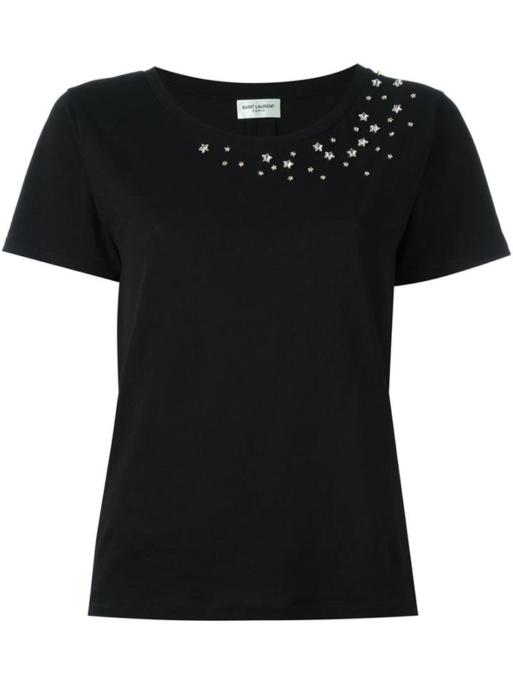 Saint Laurent Star Embellished T-shirt, Women's, Size: Medium, Black, Cotton/crystal/metal