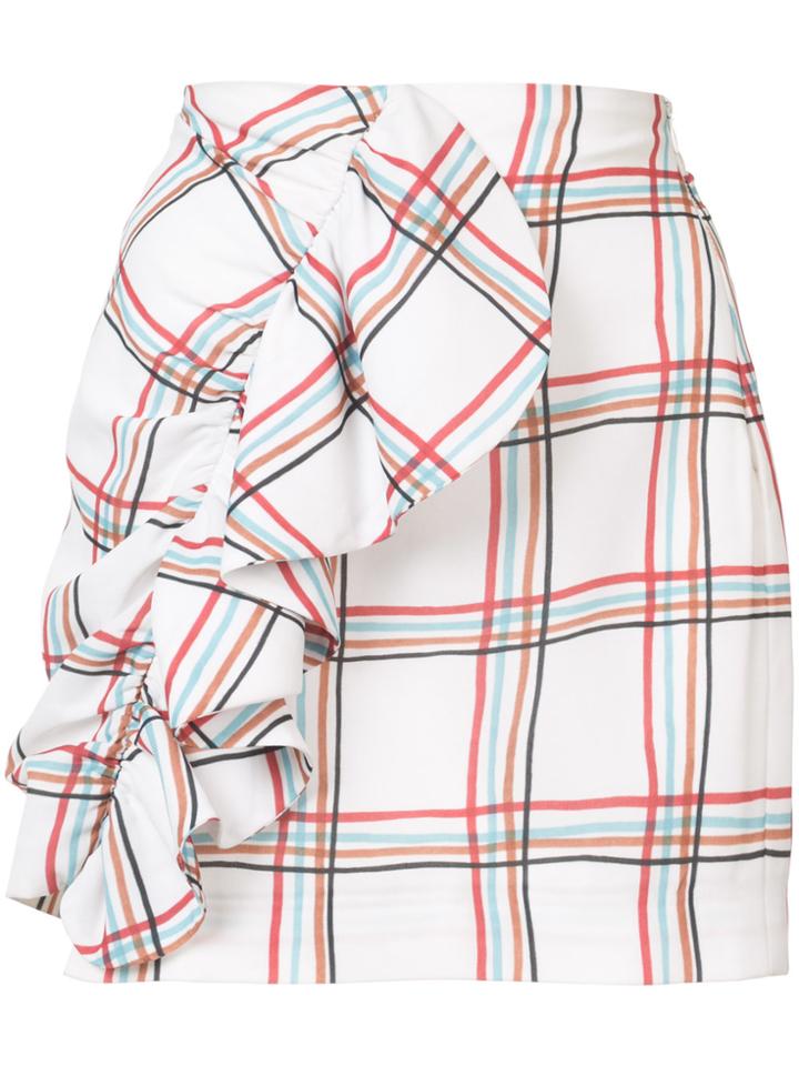 Patbo Windowpane Check Ruffle Mini Skirt - White
