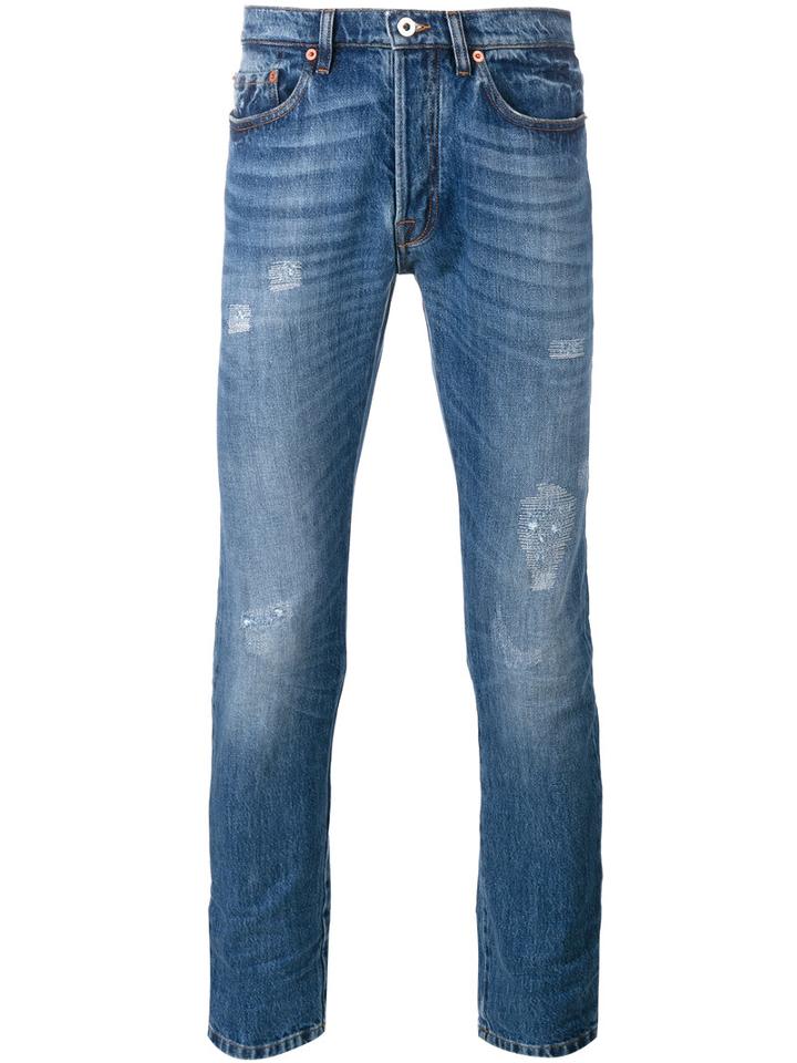 Valentino Distressed Skinny Jeans, Size: 28, Blue, Cotton/calf Leather/spandex/elastane