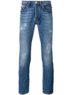 Valentino Distressed Skinny Jeans, Size: 28, Blue, Cotton/calf Leather/spandex/elastane