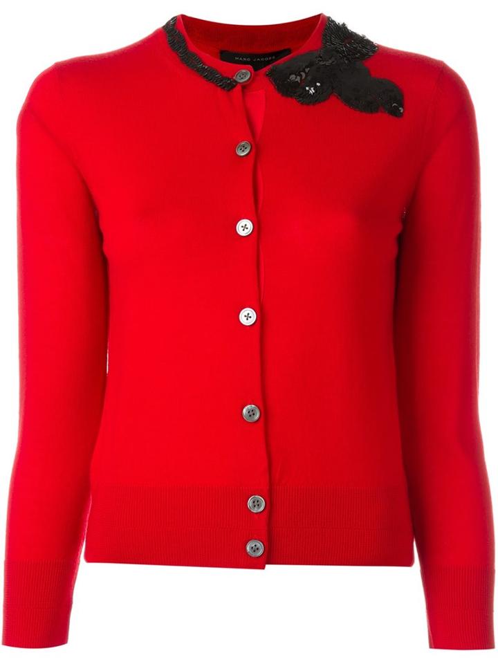 Marc Jacobs Sequinned Bow Cardigan, Women's, Size: Small, Red, Wool