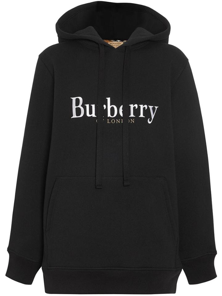 Burberry Embroidered Logo Jersey Hoodie - Black