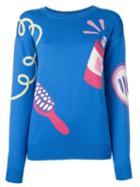 Jeremy Scott Crew Neck Sweater, Women's, Size: Medium, Blue, Virgin Wool
