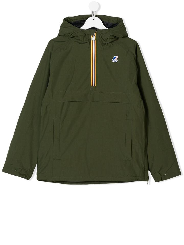 K Way Kids Contrast Logo Zipped Hoodie - Green