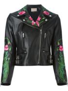 Christopher Kane Floral Embroidered Biker Jacket, Women's, Size: 10, Black, Leather/acetate/silk/polyamide