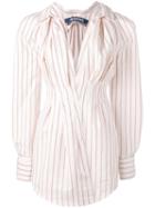 Jacquemus Striped V-neck Mini Dress, Women's, Size: 34, Nude/neutrals, Cotton/linen/flax