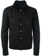 Drome Contrast Collar Buttoned Jacket, Men's, Size: 48, Black, Lamb Skin/lamb Fur