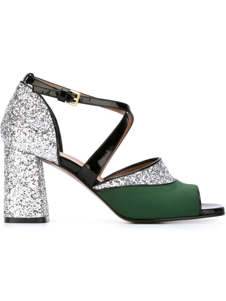 Marni One Band Glitter Sandals, Women's, Size: 38, Grey, Leather/pvc