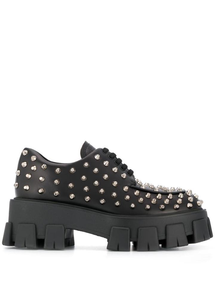Prada Chunky Studded Lace-up Shoes - Black