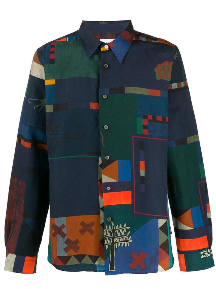 Ps Paul Smith Multi Print Button Up Shirt - Blue