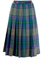 Céline Pre-owned Checked Pleated Midi Skirt - Blue