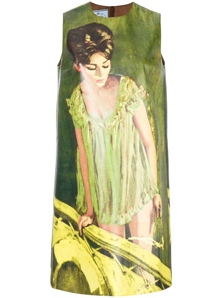 Prada Pin Up Print Shift Dress - Green