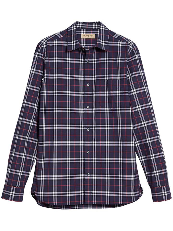 Burberry Checked Cotton Shirt - Blue