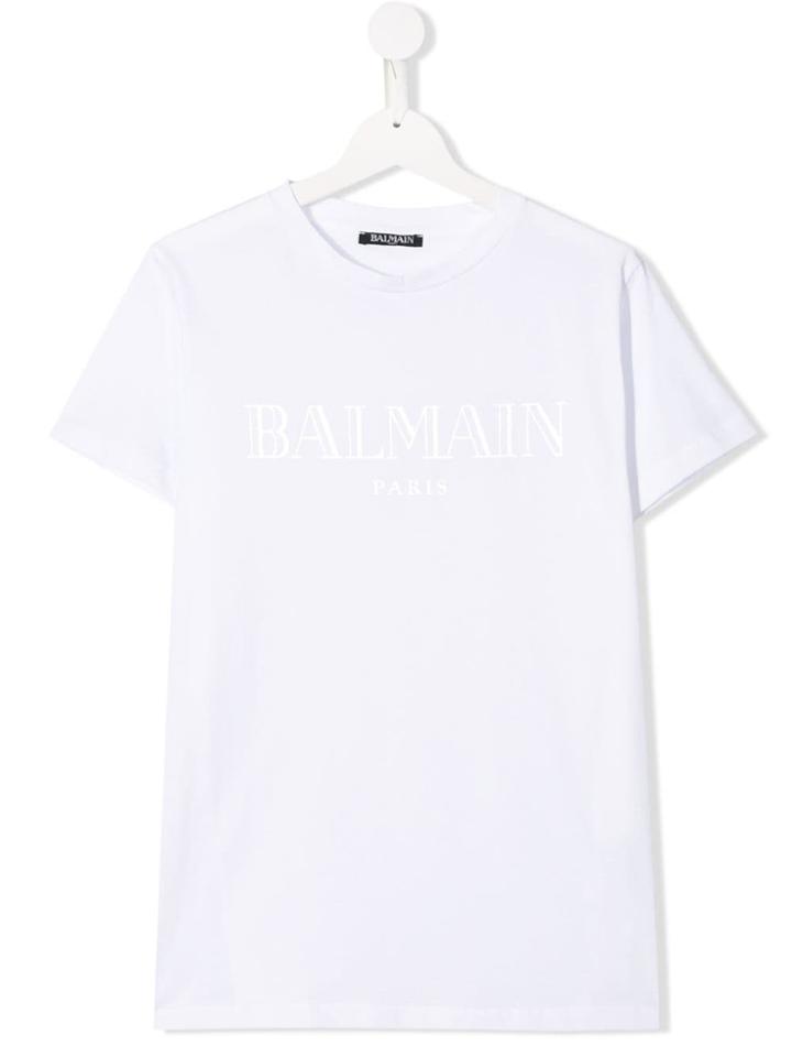 Balmain Kids Teen Logo Print Top - White