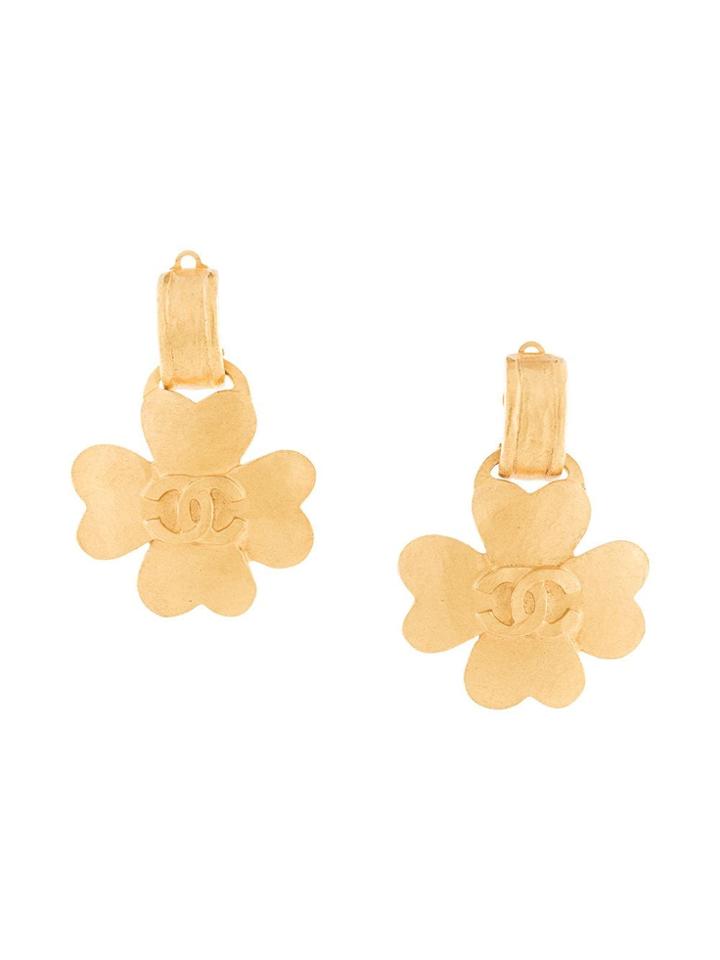 Chanel Pre-owned Cc Cloverleaf Earrings - Gold