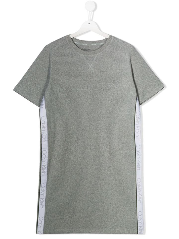 Calvin Klein Kids Ribbed Logo Tape Dress - Grey