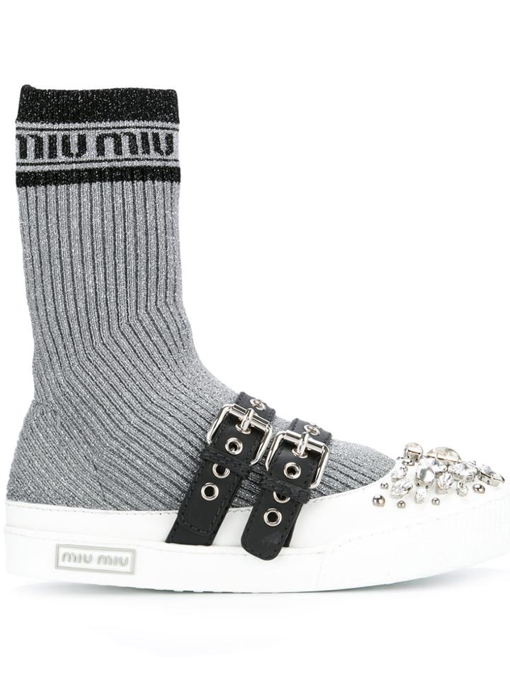 Miu Miu Sock Insert Sneakers - Metallic