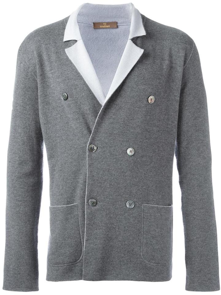 Cruciani Double-breasted Knit Blazer, Men's, Size: 52, Grey, Cashmere