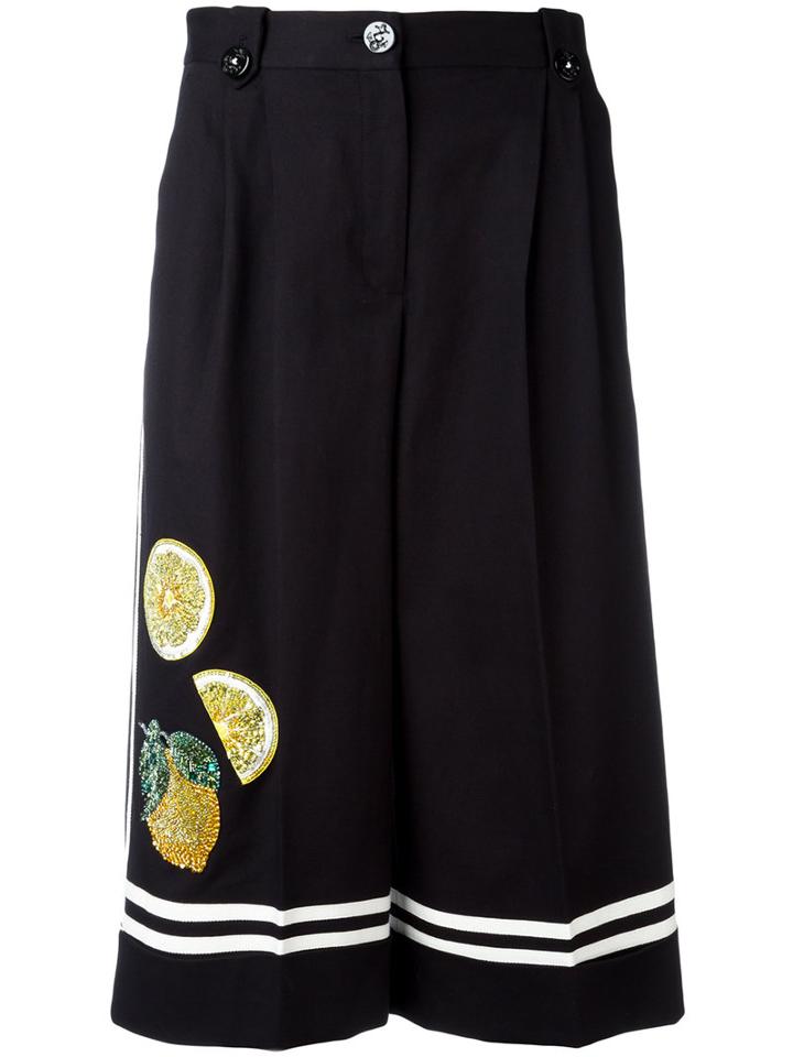 Dolce & Gabbana Fruit Embellished Culottes, Women's, Size: 42, Black, Cotton/polyester/spandex/elastane/glass