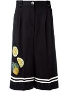 Dolce & Gabbana Fruit Embellished Culottes, Women's, Size: 42, Black, Cotton/polyester/spandex/elastane/glass