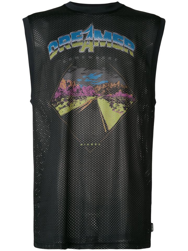 Diesel Printed Net Tank Top - Black
